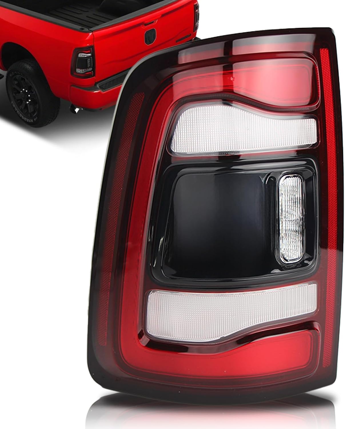 LED Taillights Assembly Compatible With 2019-2024 RAM 2500 3500 HD, Black bezel trim Tail Lights w/o Blind Spot OEM# 68361719AA 68361719AB 68361719AC 68361719AD 68361719AE (Left Driver Side)
