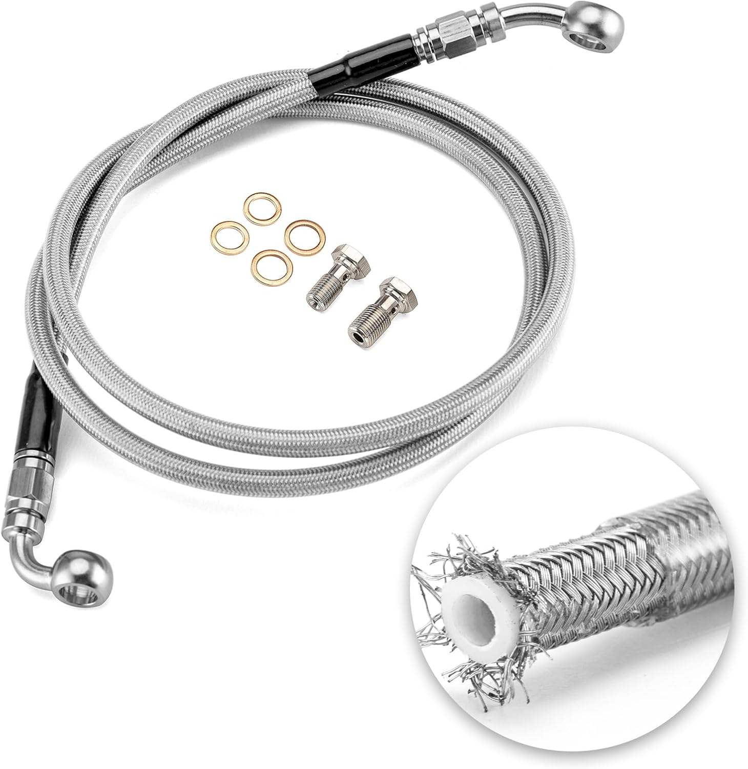 Mofun Chrome Front Brake Line Kit Stainless Steel 45" For 10"-12" Handlebar Non-ABS Compatible with Harley Dyna Super Glide 1995-2011, Softail Slim Fat Boy Deluxe 2001-2014