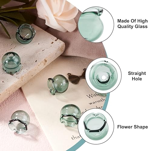 Miniatura 9 de FASHEWELRY 10 cuentas de flores de vidrio hechas a mano, cuentas florales de cristal, cuentas espaciadoras de flores de trompeta transparentes,