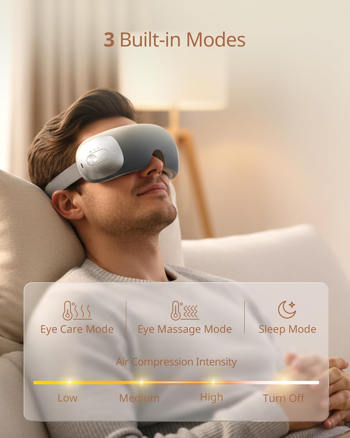Ultra Light Eye Massager with 2 Level Heat, 120 Mins Uses, 3 Air Compression & Massage Modes, Heated Eye Mask with Bluetooth Music for Migraine Relief, Strain and Dry Eyes, Eye Relief for Women Men - Image 5