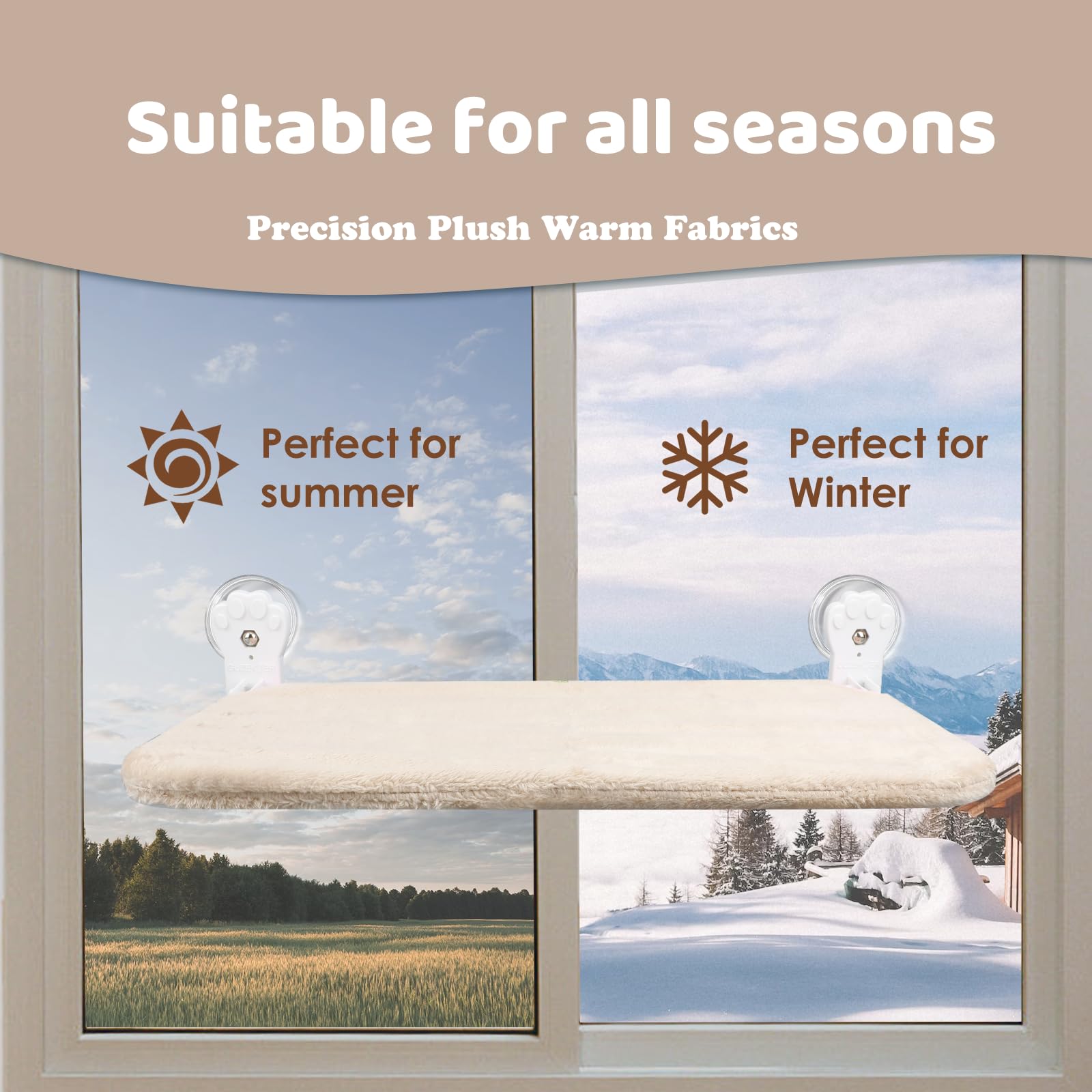 Guzekier Cat Window Hammock, Cat Window Perch,Foldable, Cordless, Suitable for Both Winter and Summer Use. Robust Metal Frame Cat Beds for Indoor Cats.…