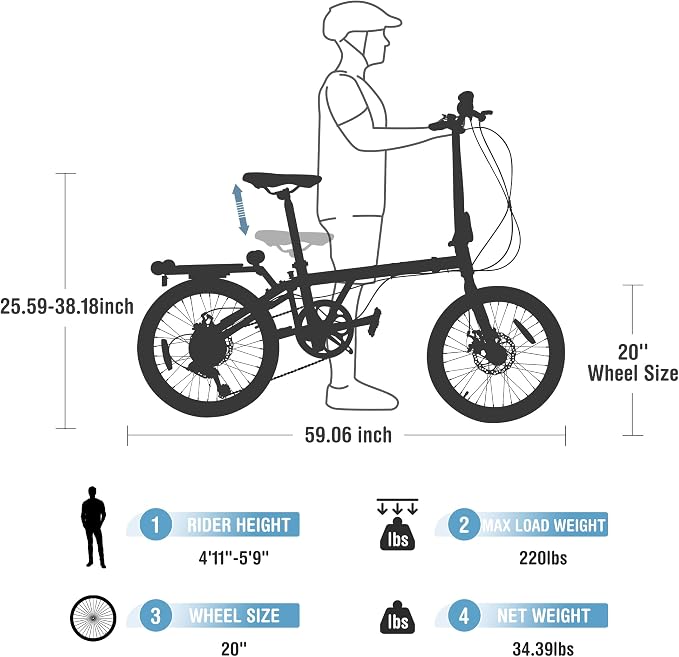 Bicicleta Plegable Urbana 20" 7 Velocidades Azul miniatura 7