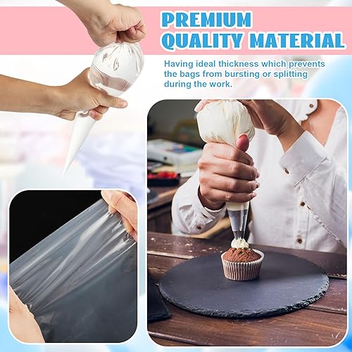 Miniatura 3 de Hushee 1000 bolsas desechables de 16 pulgadas a granel gruesas transparentes desechables para pastelería, bolsas de decoración de pasteles, bolsas