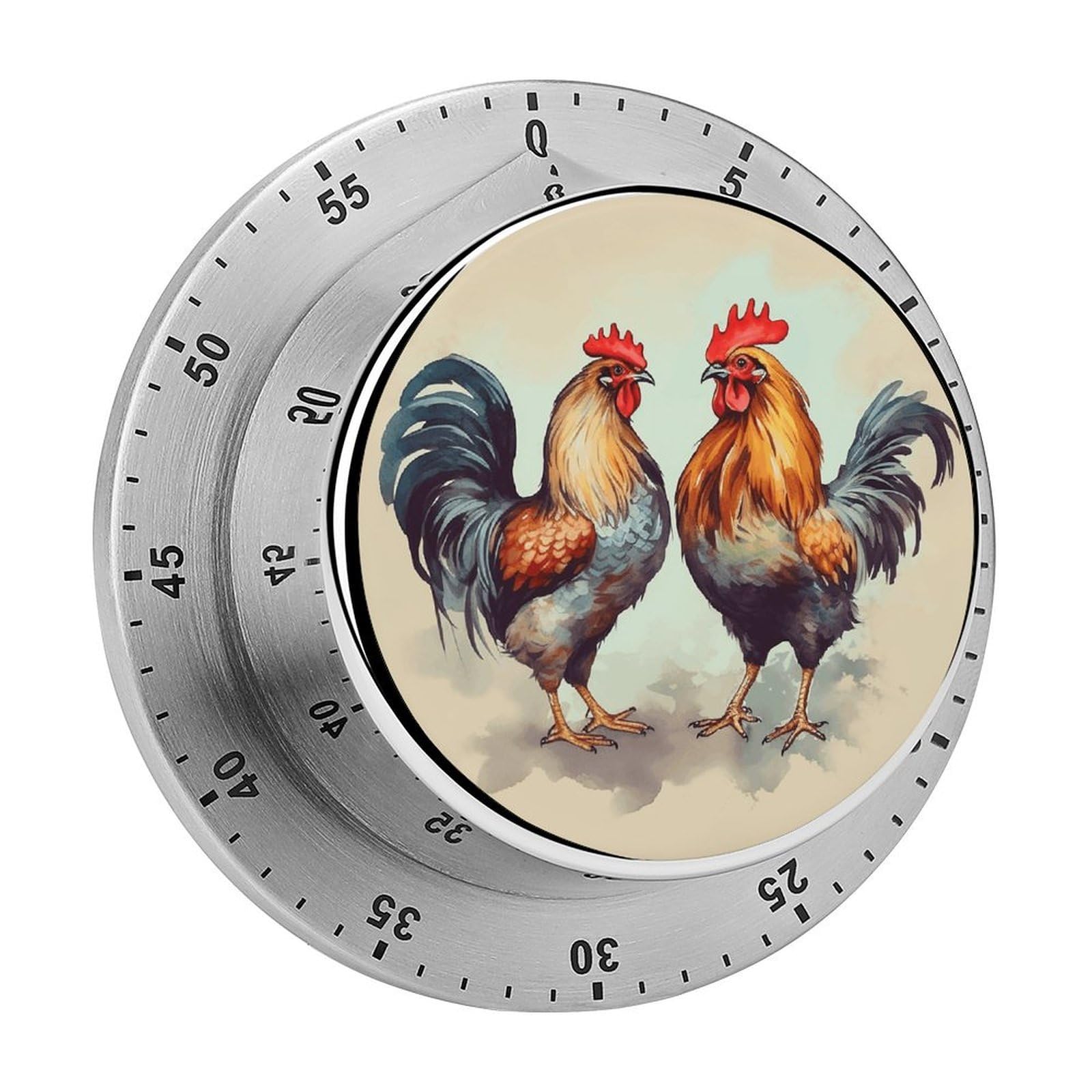 Rooster and Hen Timers Kitchen Chef Cooking Timers Portable Countdown Alarm Loud Countdown Clock Waterproof Stainless Steel Timer Compact 60-Minute Mechanical Timer Daily Use