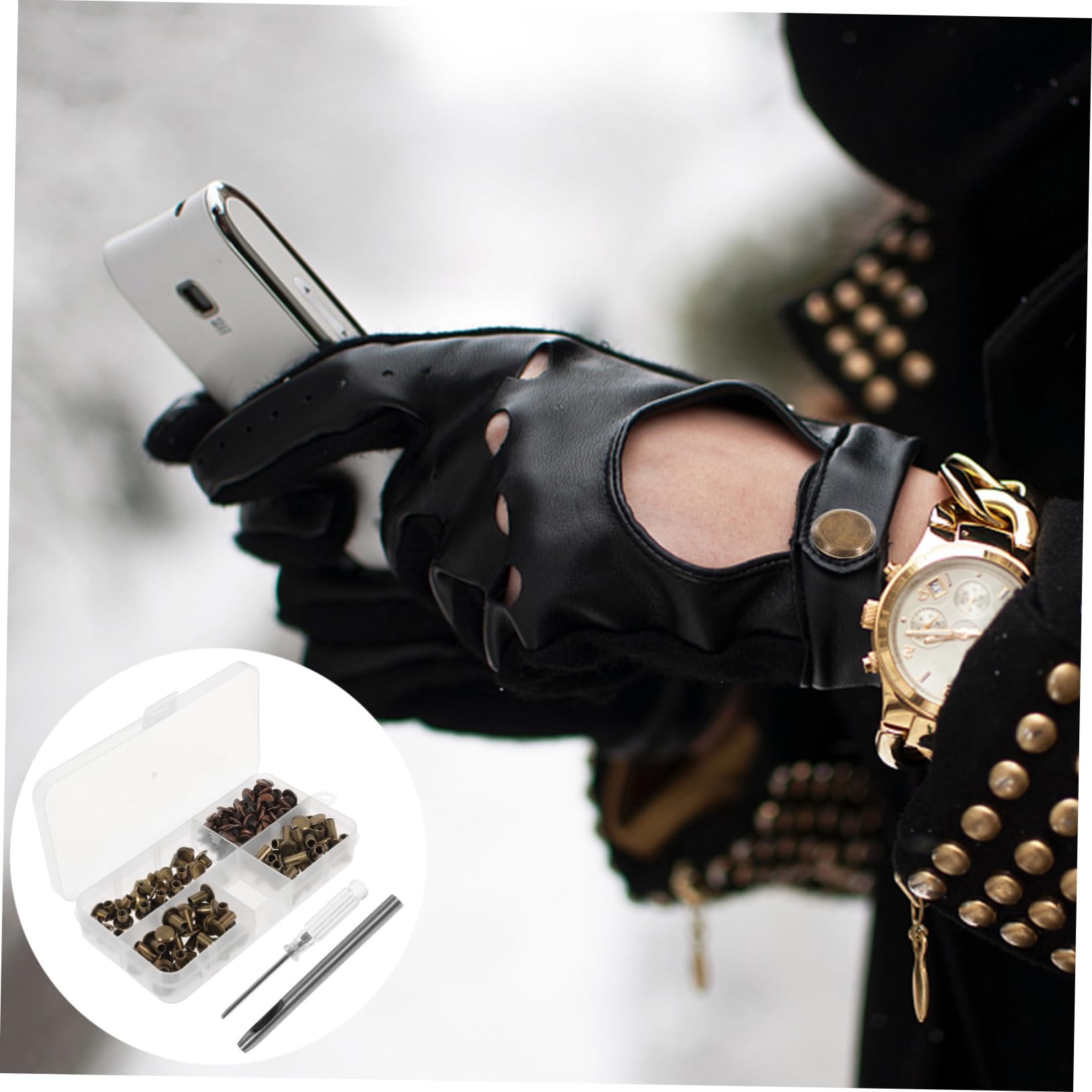 Kit de remaches para cuero, Kit de bricolaje remaches y tachuelas cuero multicolor cobre for bolsos, ropa manualidades