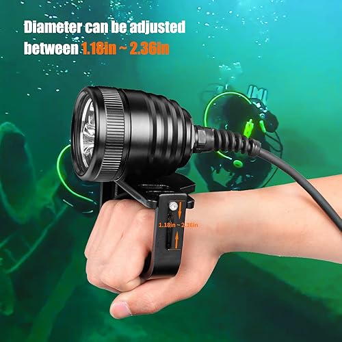 Miniatura 6 de WD70 - Luz de buceo con recipiente – Kit de linterna técnica de buceo ultra brillante de 3000 lúmenes con mango Goodman ajustable, 5 modos de luz