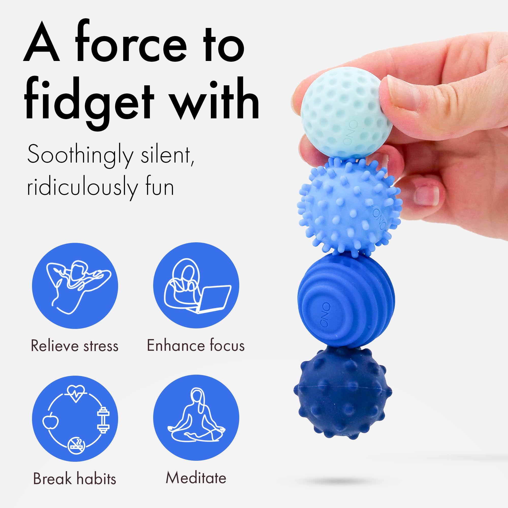 ONO Signets - Silicone Magnetic Balls with Textured Dimples, Bumps, and Waves, Sapphire, 21.67 mm - Image 4