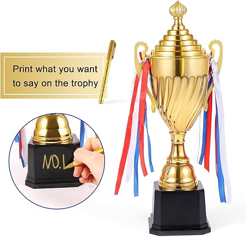Miniatura 3 de Caydo Copa de trofeo ganadora de oro de 14.6 pulgadas con bolígrafo dorado para niños y adultos para eventos deportivos, competiciones, torneos