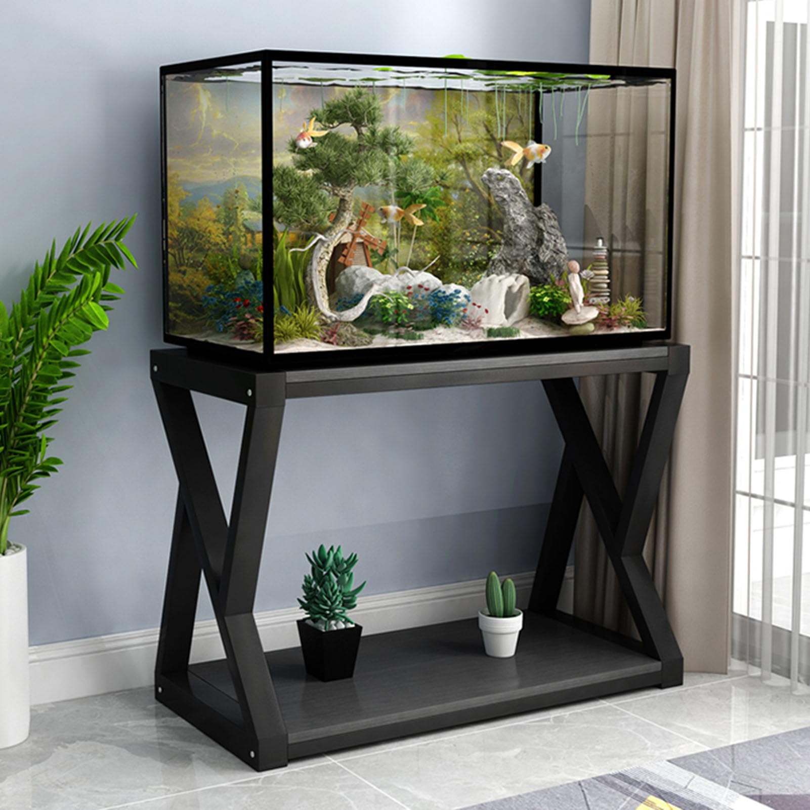 Étagère à aquarium robuste à trois niveaux en métal renforcé anti-flexion