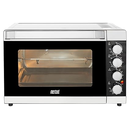 American MICRONIC- 49 Litre Oven Toaster Griller, 2000W Power with Rotisserie, Convection, Dual Thermostat, 120m Timer & Toughned Glass Door, Inner Light (Black)-AMI-OTG-49LDx