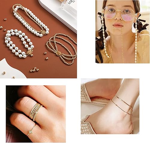 Miniatura 5 de PH PandaHall Cuentas espaciadoras de oro de 0.236 pulgadas, 150 cuentas chapadas en oro de 14 quilates, cuentas de pulsera de bola redonda de latón