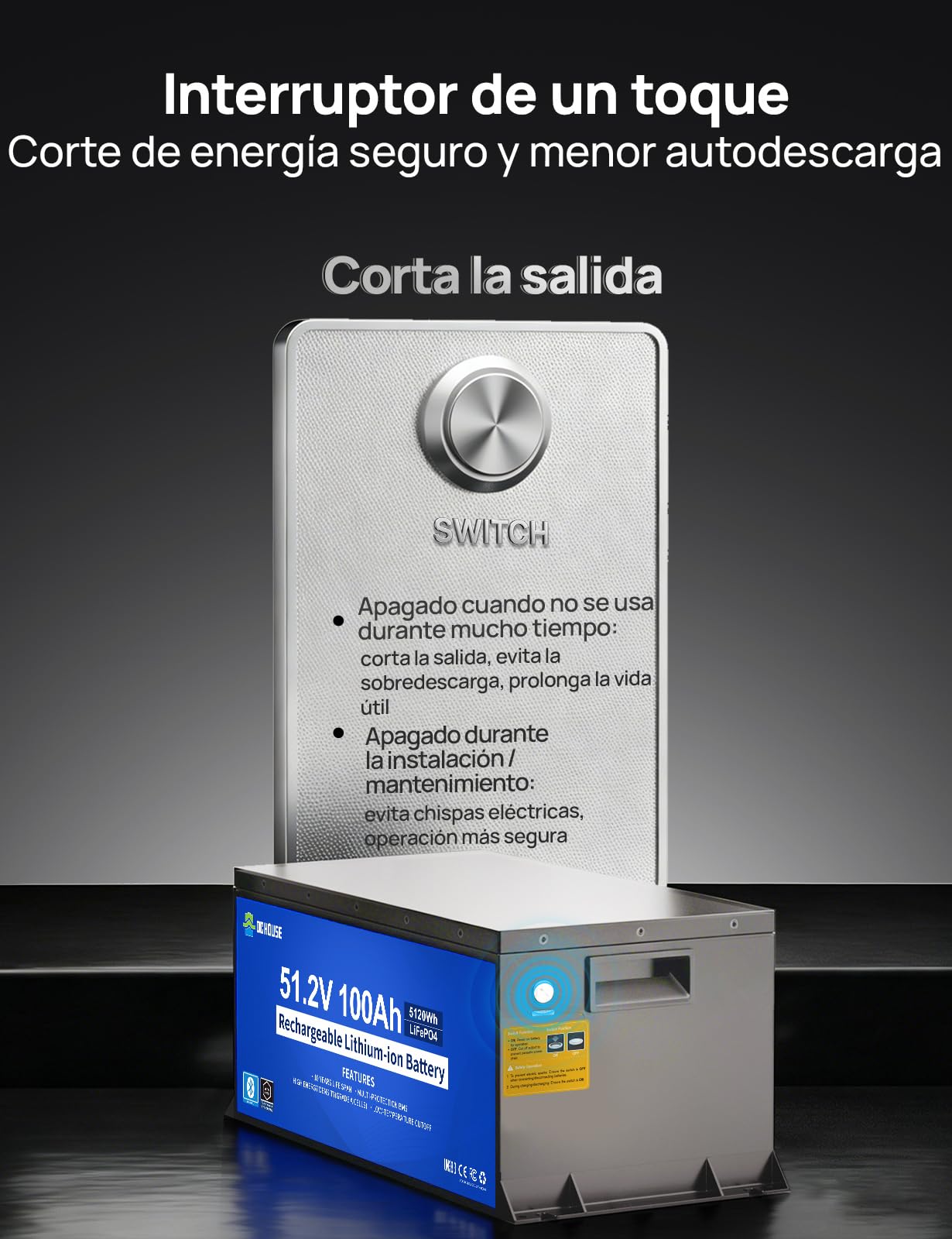 DCHOUSE Batería Litio 48V 100Ah con Cargador 18A para Carrito Golf y RV | BMS 200A, 670A de Corriente Máxima, Bluetooth vía App Móvil y LCD