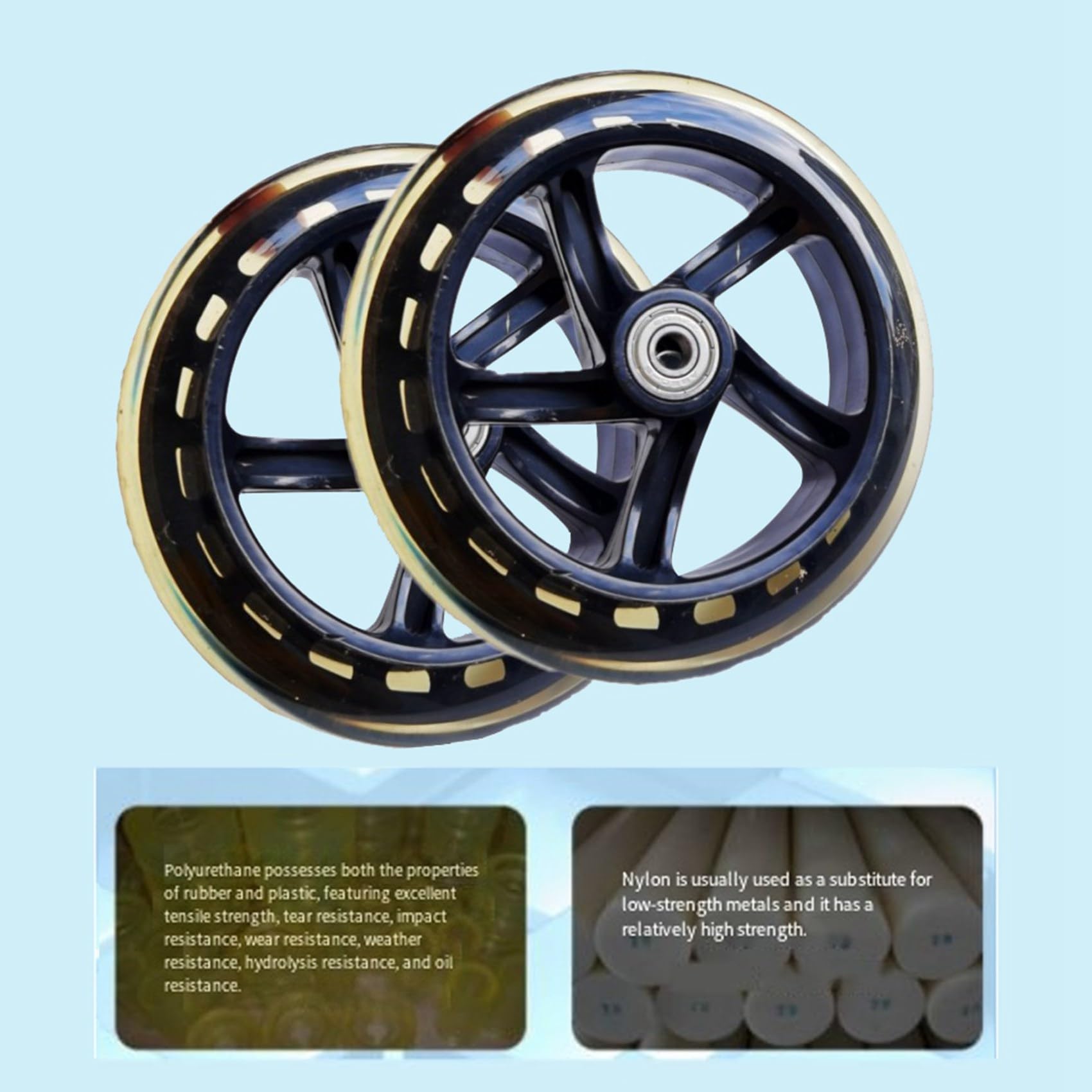 8 Roues de Trottinette 145 mm X 30 mm en PU, Silencieuses, pour Patins à roulettes, Chariot, Pièces de Rechange