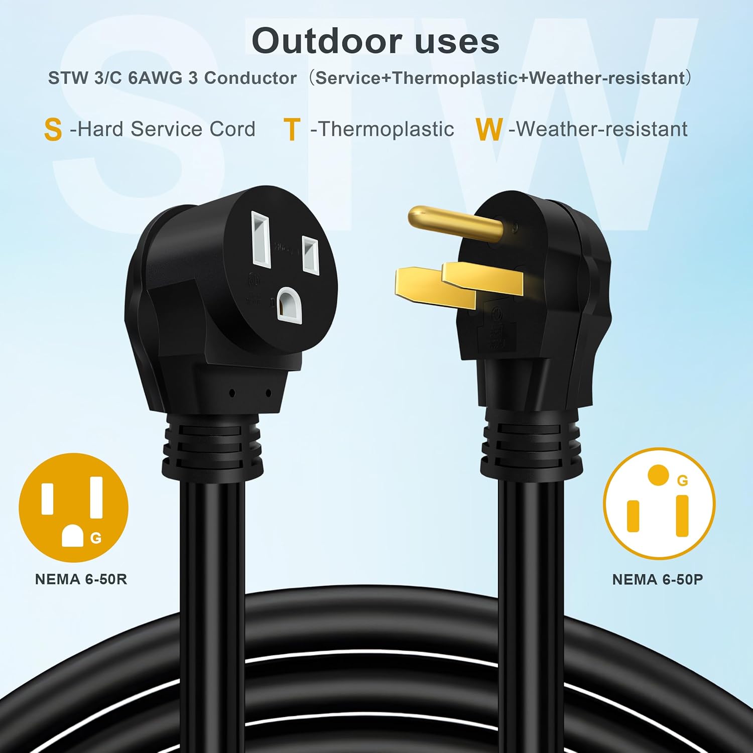 Welding Cord 6 AWG, 10FT, Welding Extension Cords 50 amp, 125V/250V Welding Power Cord NEMA 6-50P to NEMA 6-50R