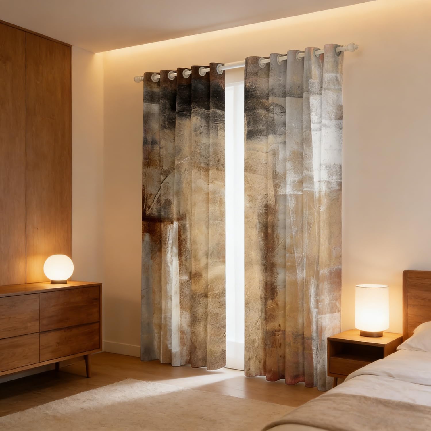 Erosebridal Brown Abstract Curtains Gray Ombre Blackout Curtains, Grey Grunge Gradient Curtains & Drapes Tie Dye Black Watercolor Bedroom Curtains, Oil Painting Window Treatments Decoratives