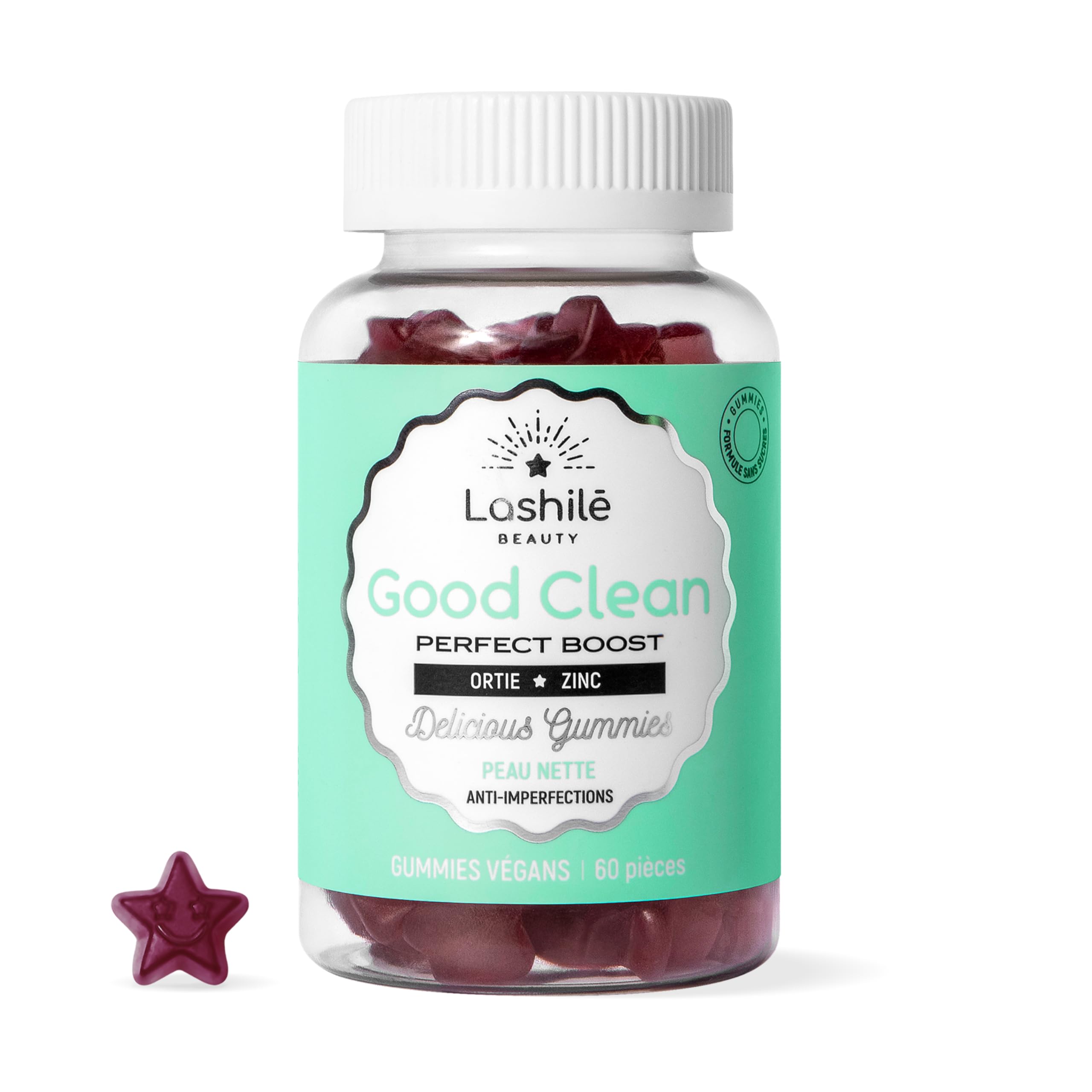 Lashilé Beauty - Gummies Peau - Peau Nette & Anti-Imperfections - Régule le Sébum & Purifie - Good Clean Vitamines - Complément Alimentaire Anti-Acné -Bardane Ortie Zinc - Cure 1 Mois 60 Gummies