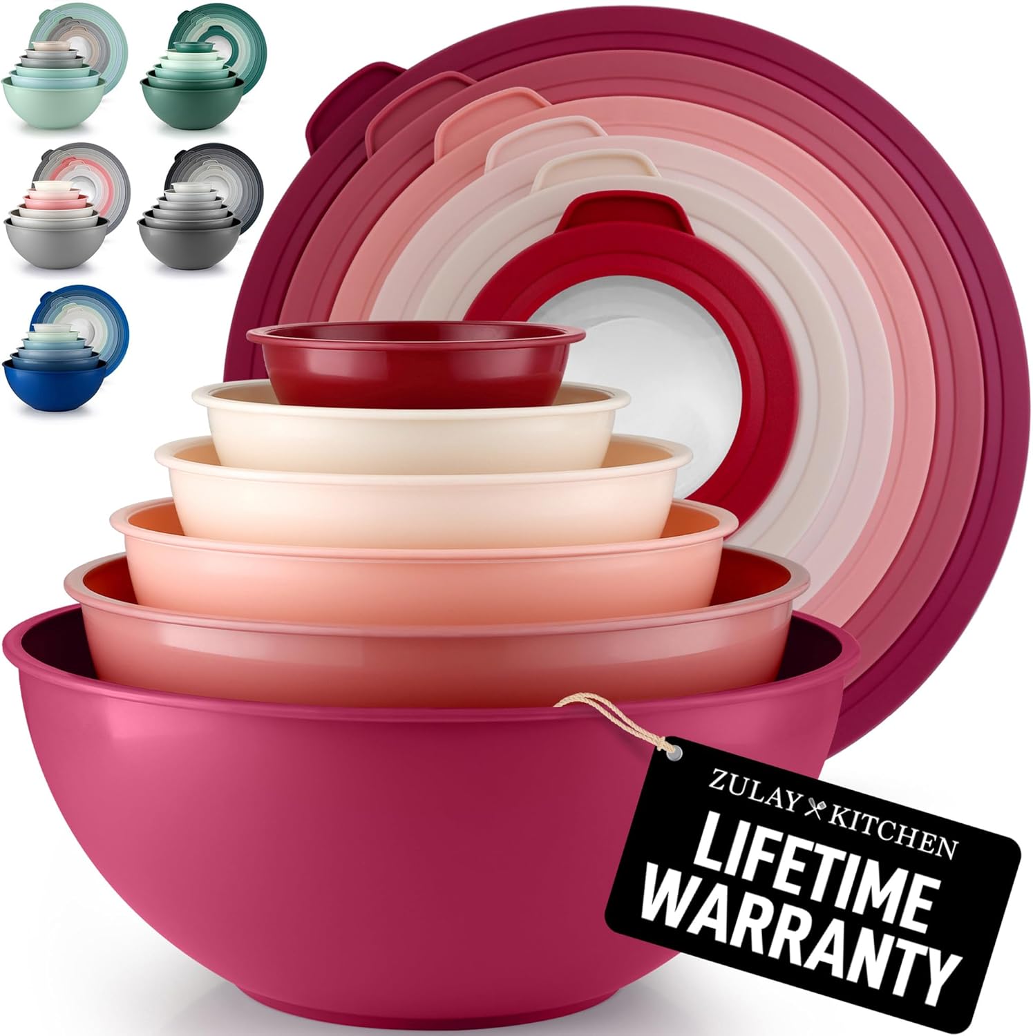 Zulay Kitchen - 12 Piece Plastic Mixing Bowls with Lids Set - Colorful Nesting Mixing Bowl Set for Kitchen - Thumbnail 2