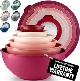 Zulay Kitchen 12 Piece Plastic Mixing Bowls with Leak-Proof Lids Set - M...