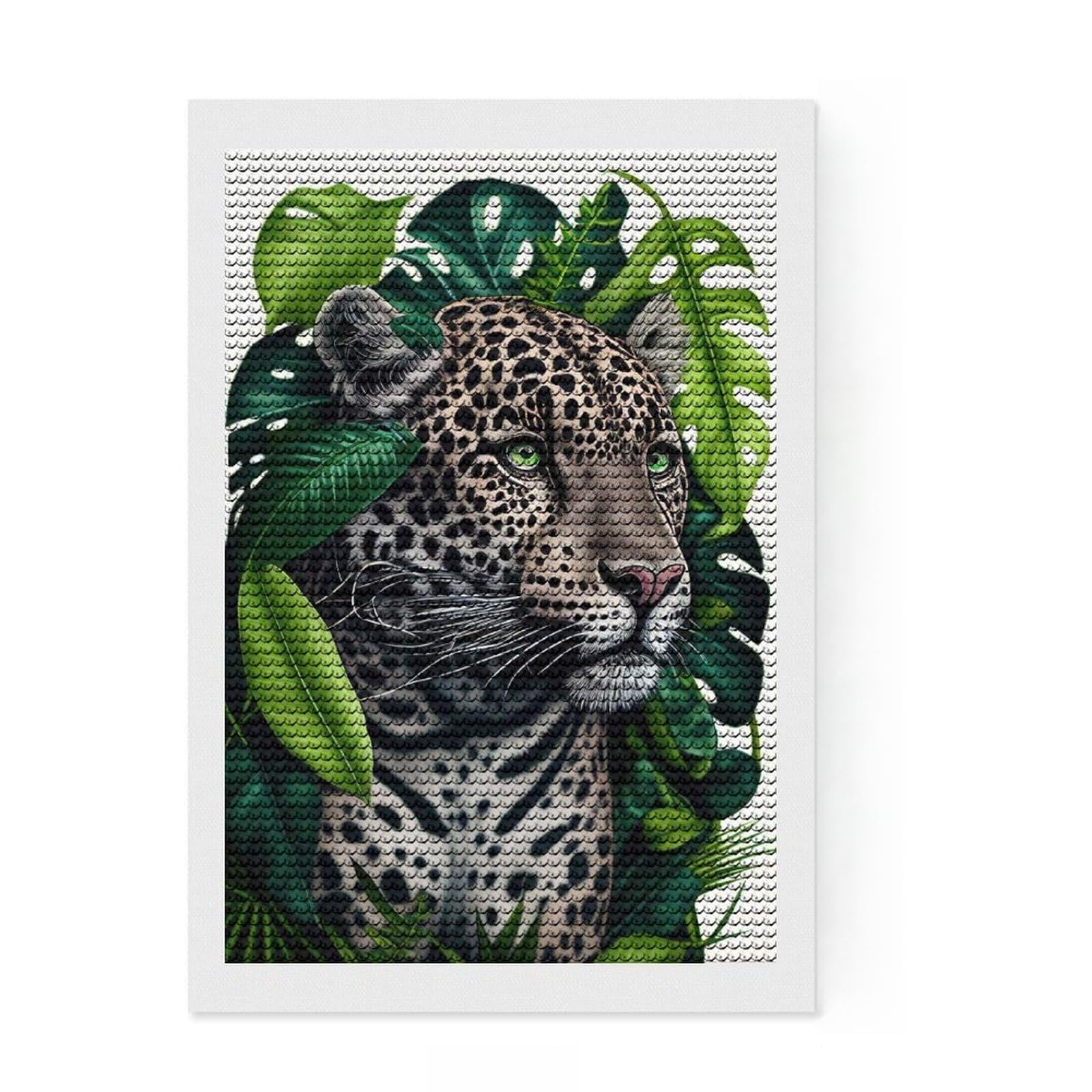 Junmoney Jaguar Face Jungle Animal 5D Diamond Painting Kit 8"x12", for Women, Farmhouse Decor, Boho Decor, Thoughtful Present, Relaxing DIY