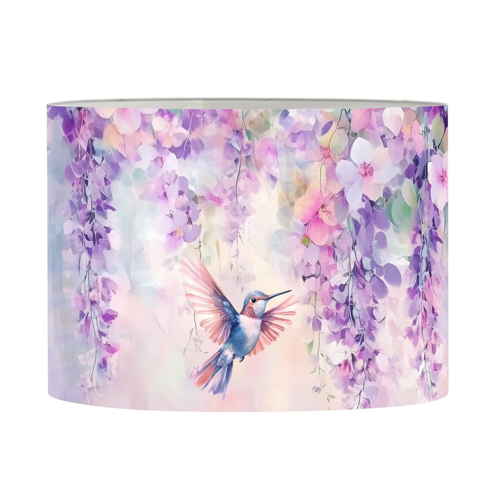 FANCOSAN Trendy Hummingbird Lampshades Cover Purple Wisteria Flowers Drum Lamp Shade for Living Room Bedroom Study Dorm Desk Table Nightstand Home Decor S — image 1