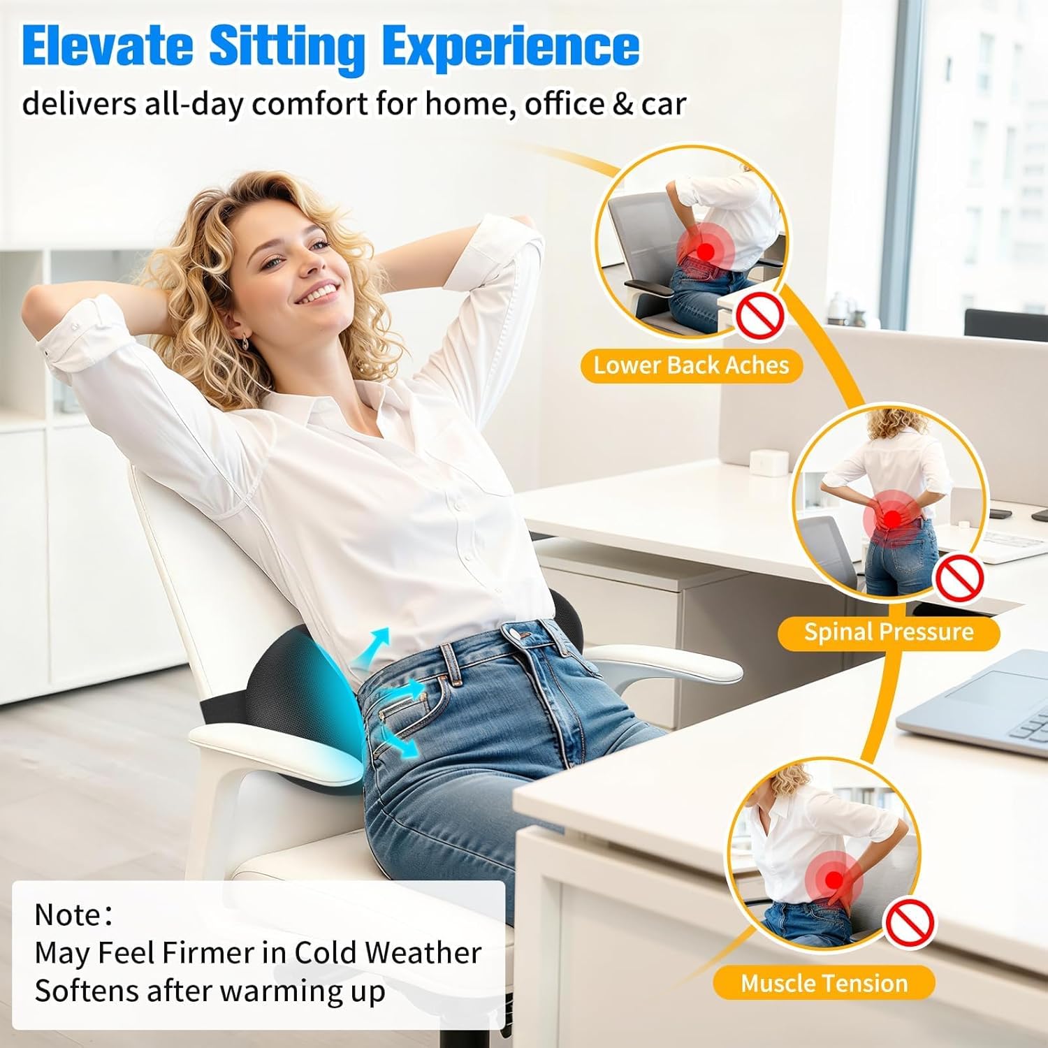 SweetSlubr Lumbar Support Pillow for Office Chair - Memory Foam Lumbar Pillow with Detachable Strap & Breathable Cover, Ergonomic Back Support for Office Chair, Car, Bed Rest (Black)