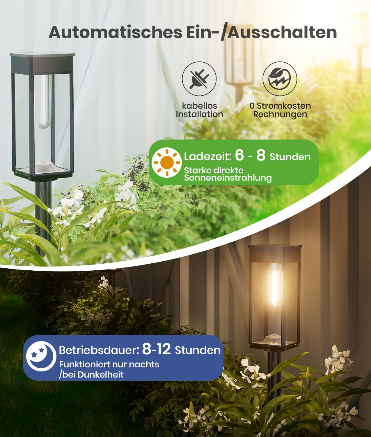 BITPOTT Solarlampen für Außen Garten, Solarleuchten Garten 6 Stücke IP65 Wassserdicht, Solar Gartenleuchten mit Längere Arbeitzeit, Extrem Helle Solarleuchten für Außen Terrase Outdoor warmes Weiß