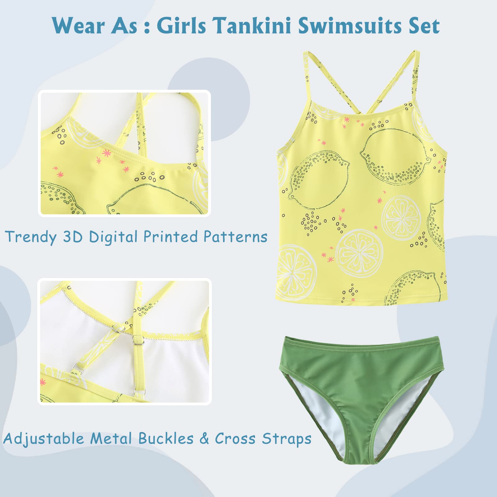Traje de baño de 3 piezas para niñas, conjunto de traje de baño de manga larga y pantalones cortos, tankini para niñas de 5 a 16 años