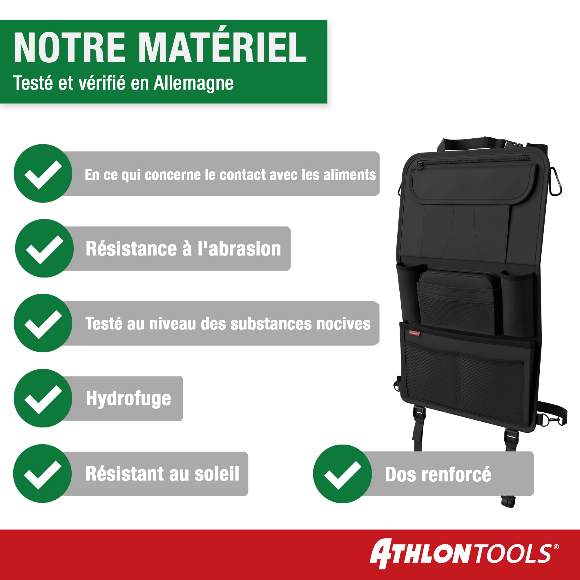 ATHLON TOOLS Organiseur de siège de voiture avec support de tablette intégré - Dos renforcé - Avec étui à crayons supplémentaire - Pour affaires et enfants - Conçu à Hambourg