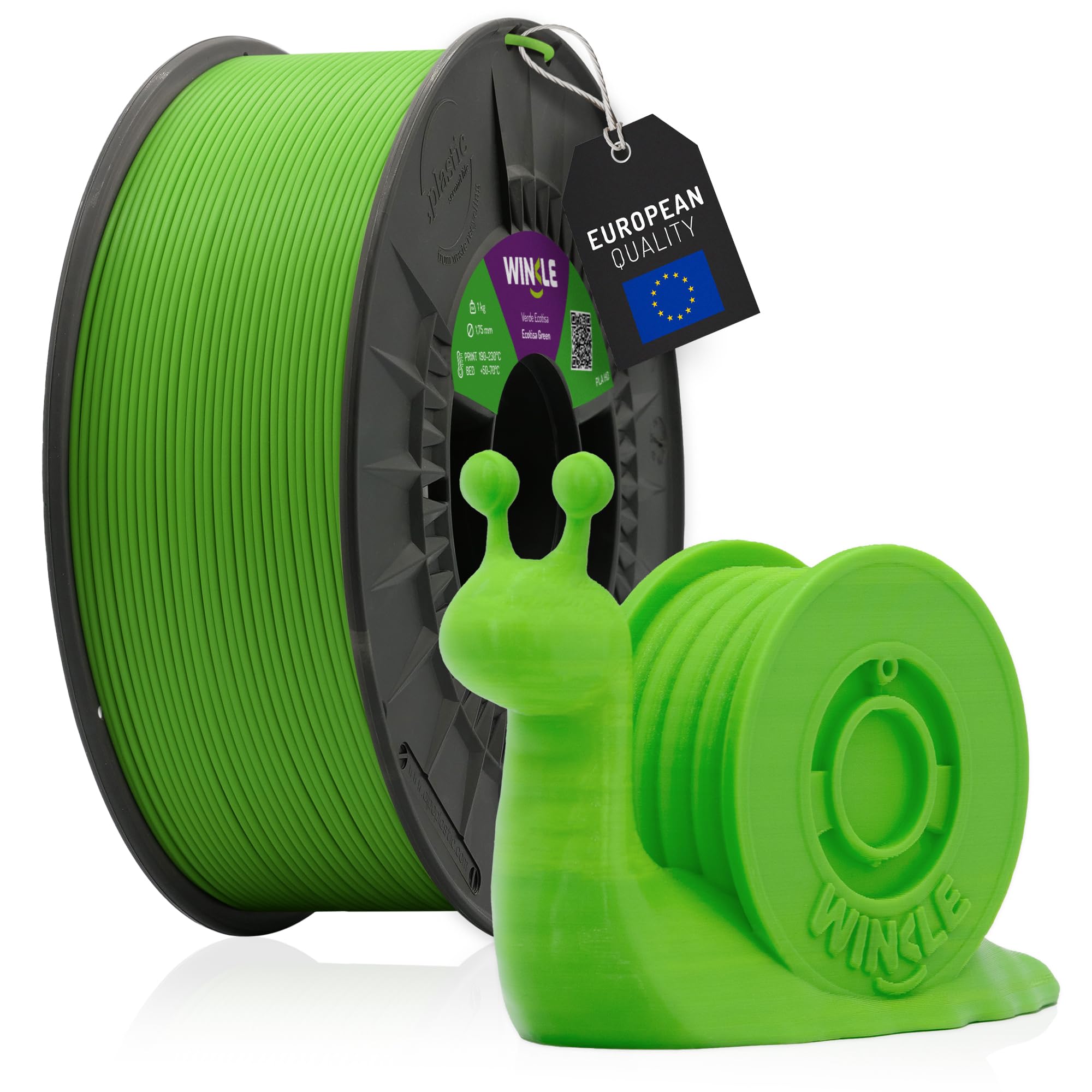 WINKLE Filament PLA HD Ecotisa Green | Filament do drukarki 3D | Filament PLA 1,75 mm 300 g | Zielony PLA, kompatybilny ze wszystkimi drukarkami 3D, dokładność wymiarowa, cewka 300g