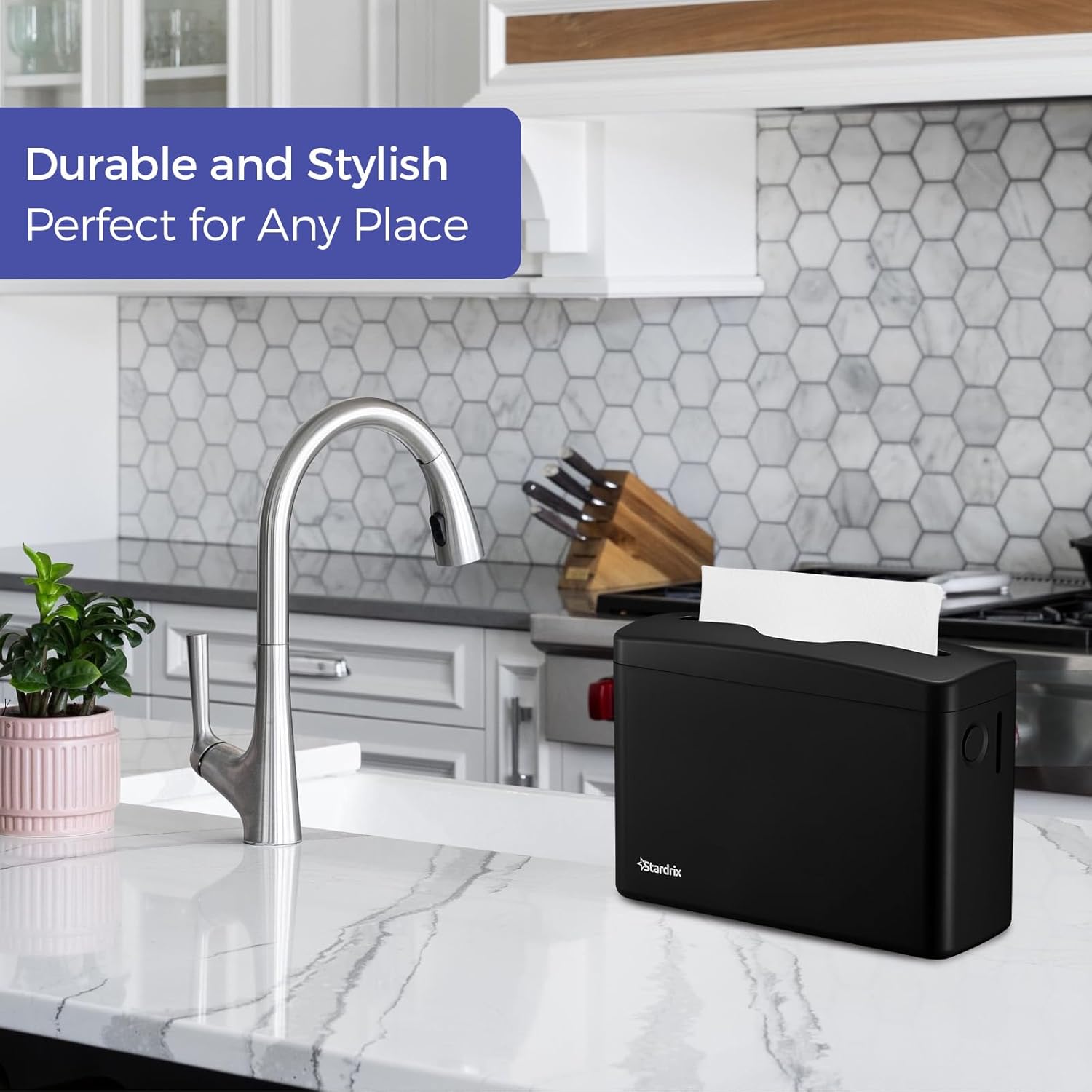 Countertop Paper Towel Dispenser, Black Hand Towel Holder for Multifold/C-Fold/Z-Fold Towels, Spring Loaded Single Sheet Dispensing, Non-Slip Base, Compact Design for Home or Commercial - Image 8