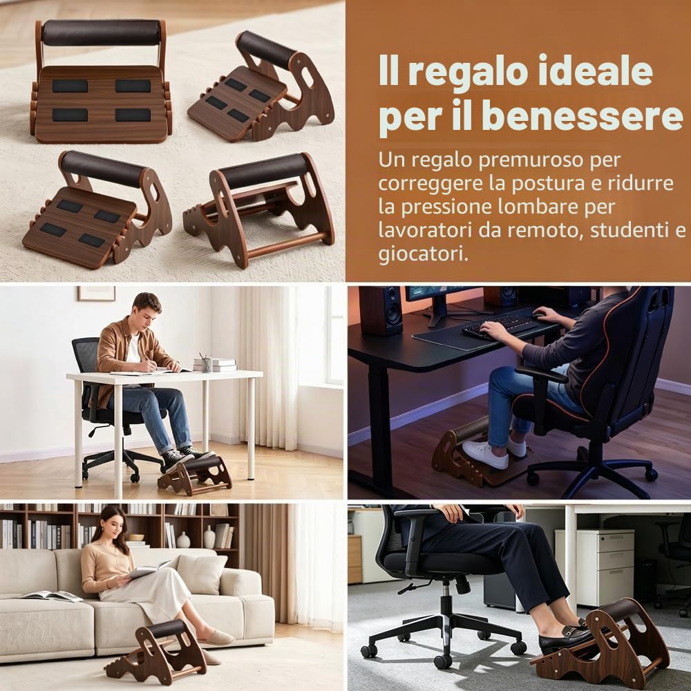 Poggiapiedi Sotto La Scrivania, Poggiapiede da Scrivania in Legno Sgabello Poggiapiedi Regolabile con 4 Opzioni di Altezza Antiscivolo Poggiapiedi Scrivania Ergonomica per Casa, Ufficio