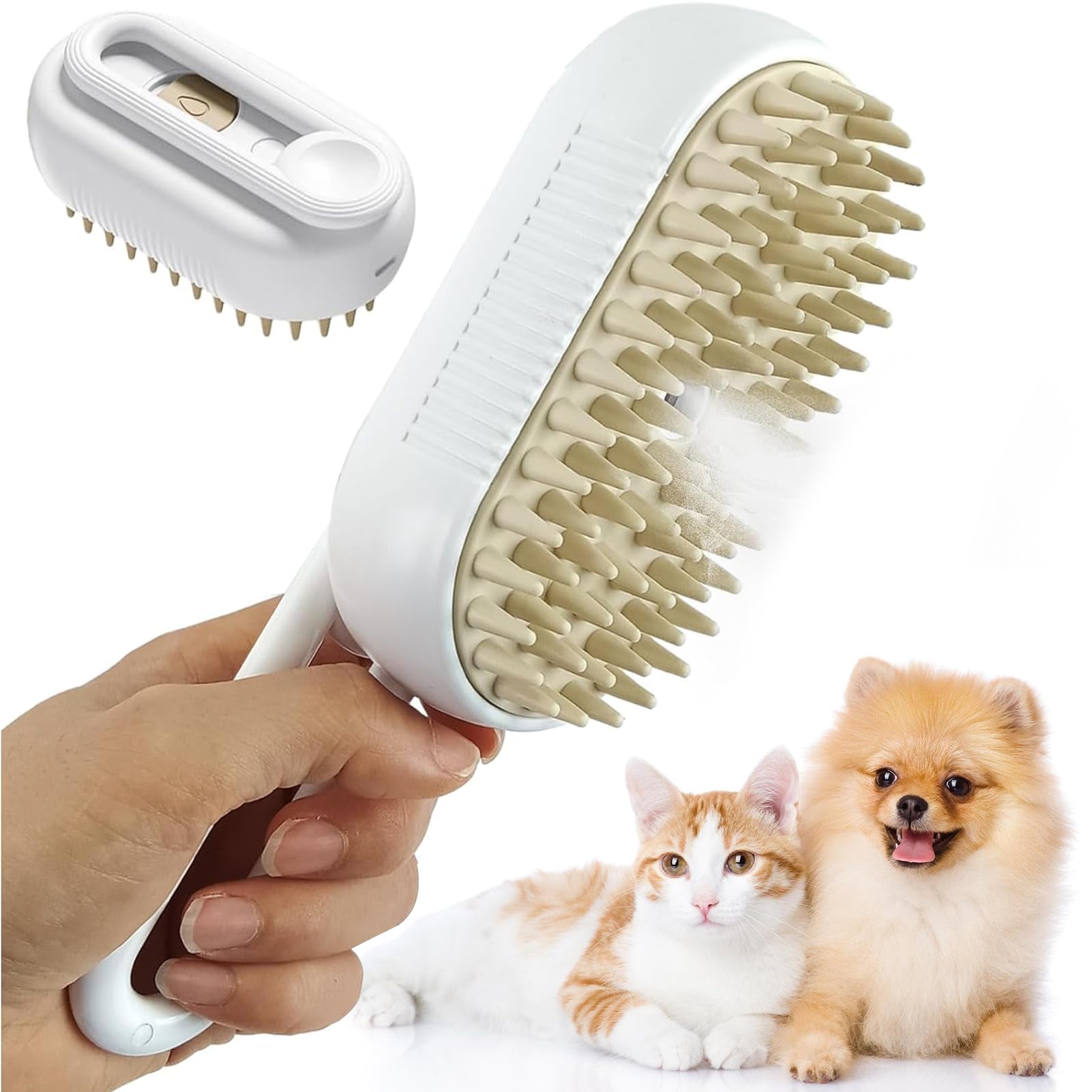Cepillo de vapor para gatos 3-In-1 Cepillo Vapor para Gatos cepillo de aseo para gatos Para Gatos Perros Masaje Cepillos Autolimpiantes para Perros de Pelo Largo o Corto (Blanco)