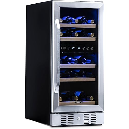 NewAir 15" Dual Zone Wine Fridge for 29 Bottles | Built-In or Freestanding Wine Cooler Refrigerator with Glass Door | Precision Cooling & Wood Shelves for Red and White Wines | Stainless Steel