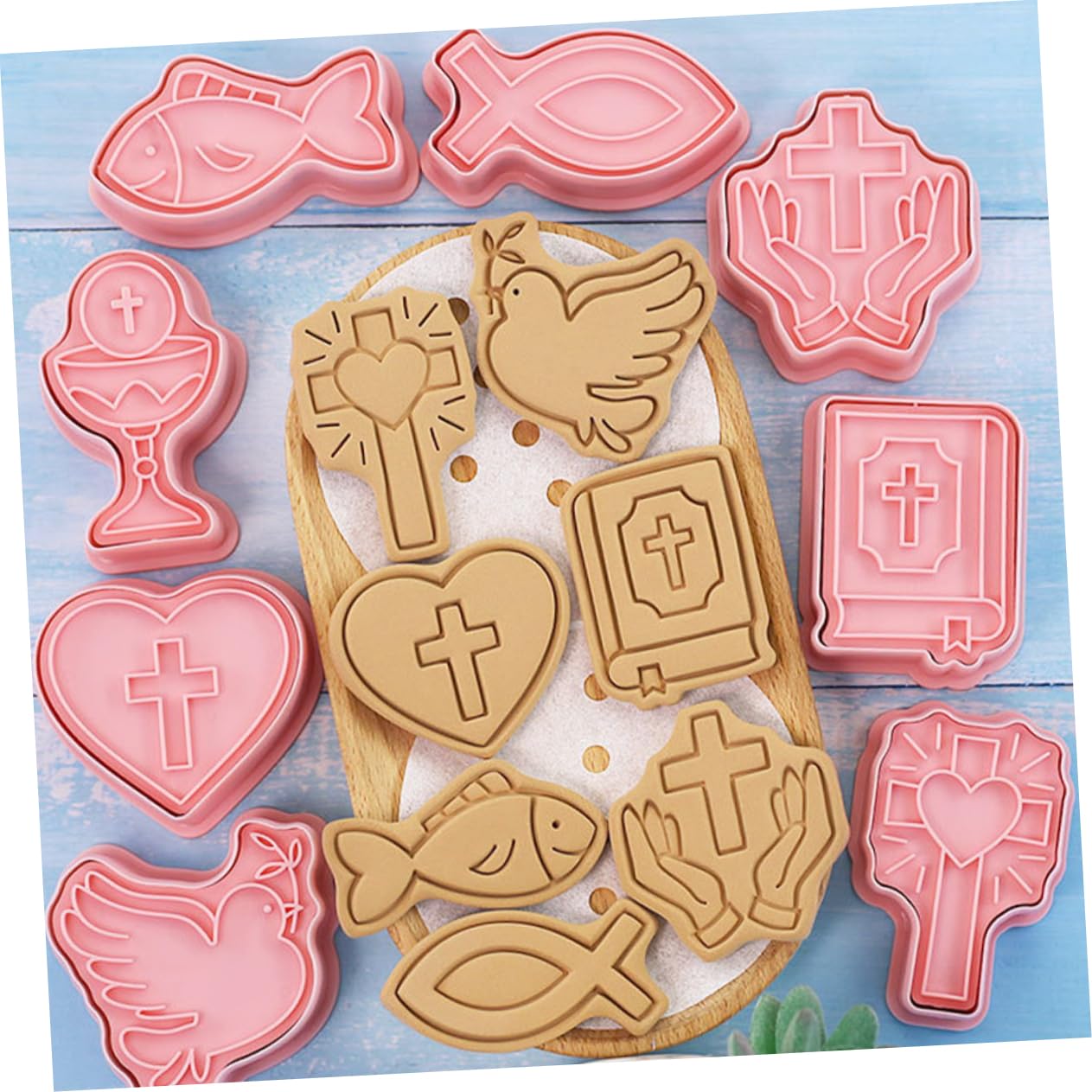 8er Set Weihnachtsplätzchen Ausstecher Mit Stempel – 3D Kreuzform Keksausstecher Für Religiöse Motive – Lustige Keksstempel Für DIY Backen Und Festliche Leckereien