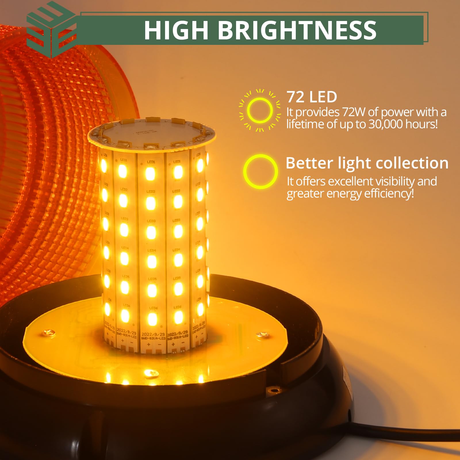 EYPINS Lampa ostrzegawcza LED, 12 V, 24 V, żółta lampka ostrzegawcza, magnes z kablem o długości 5 m, 11 wzorów błyskowych LED do traktora, samochodu ciężarowego