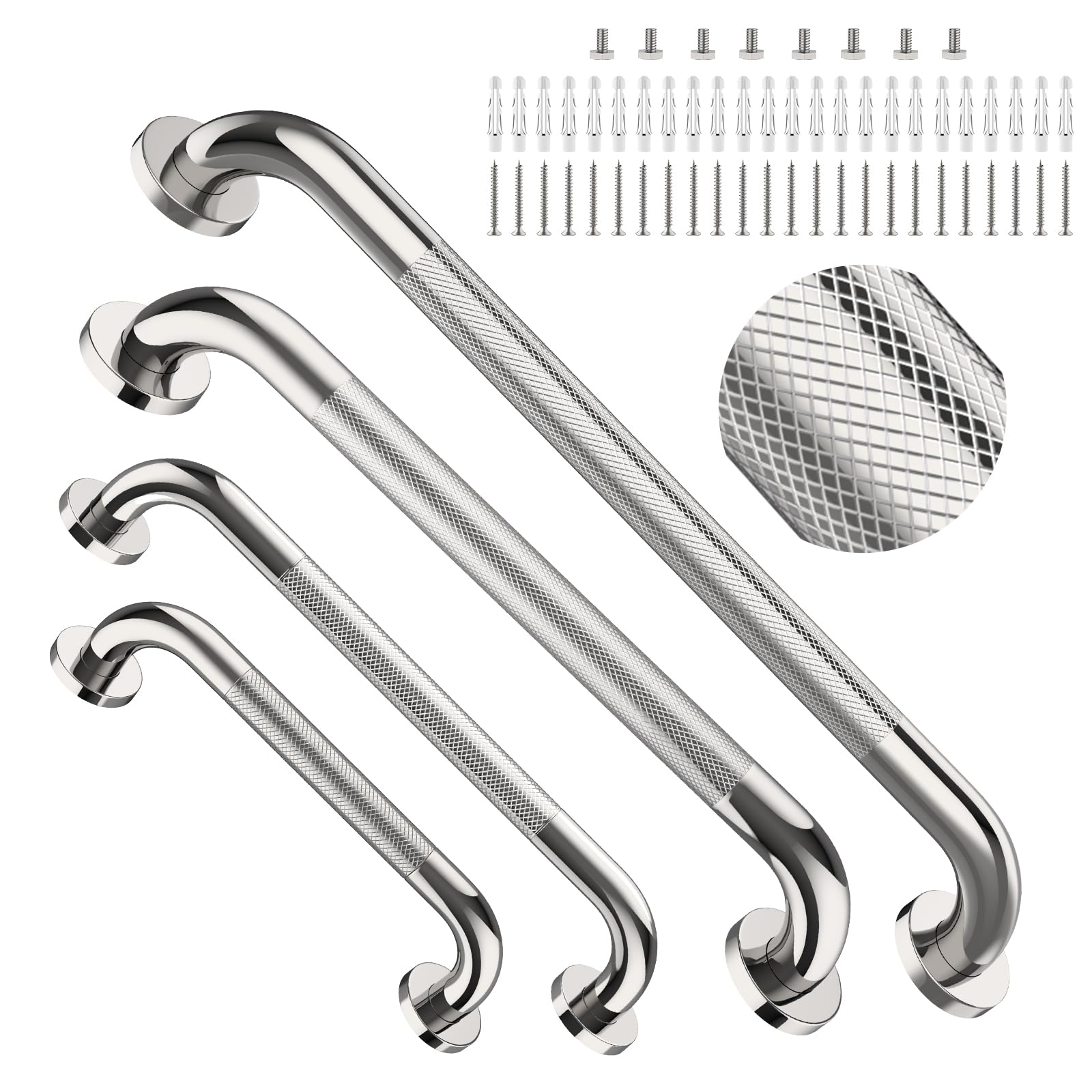 Chrome Grab Bar 4 Pack, Shower Grab Bar 12" 16" 20" 24" Bundle