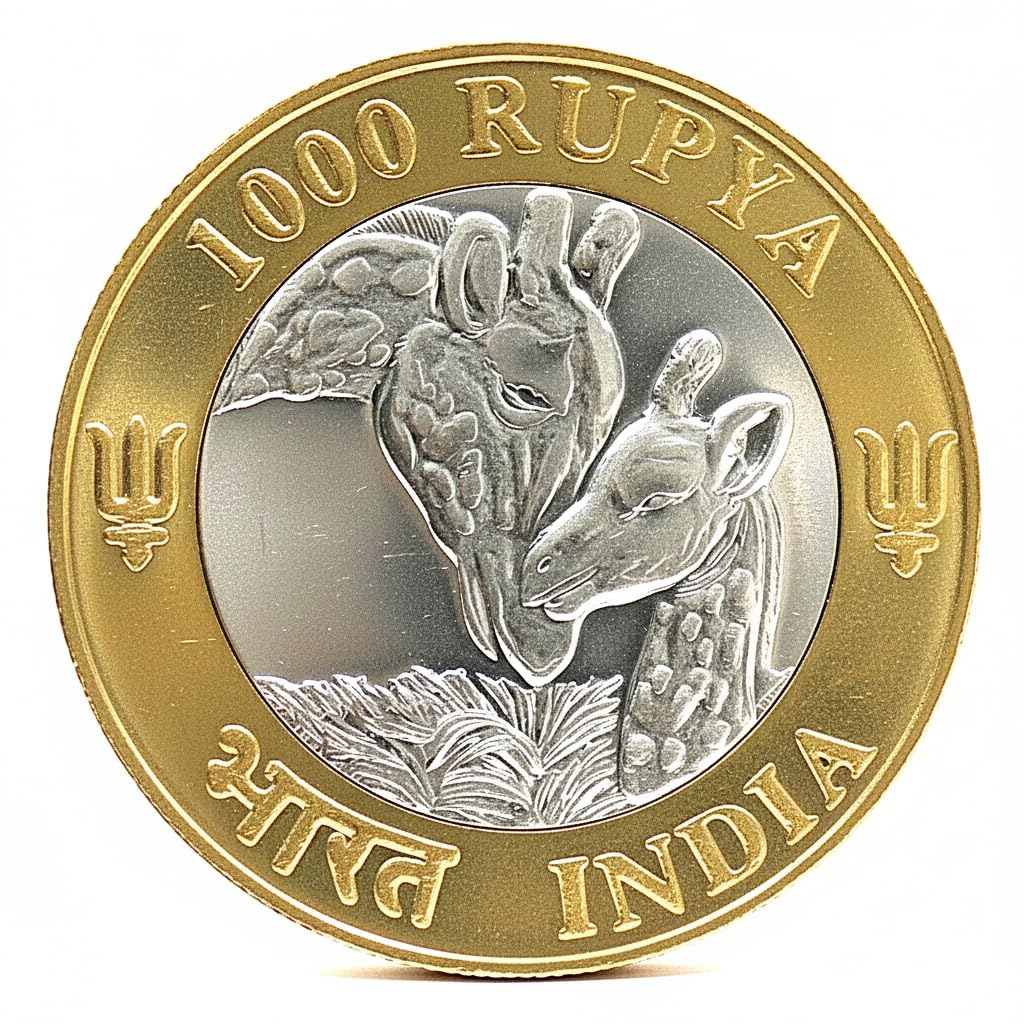 1000 Rupees, India Fantasy Rare Bi-Metallic Coin (Twin Giraffe)-image-39