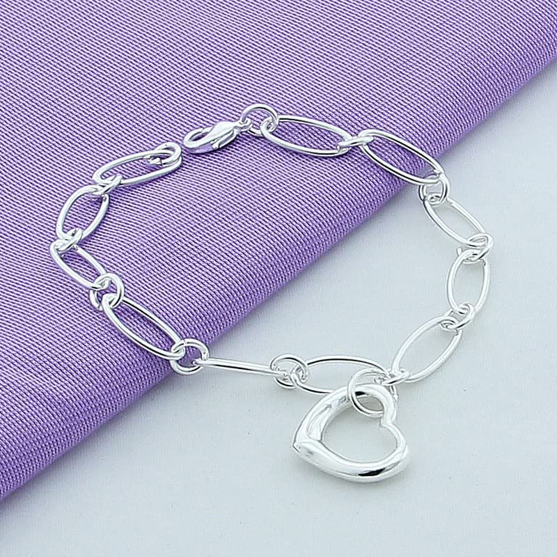 Bracelet charms coeur en argent 925 de 20cm idee cadeau femme mariage