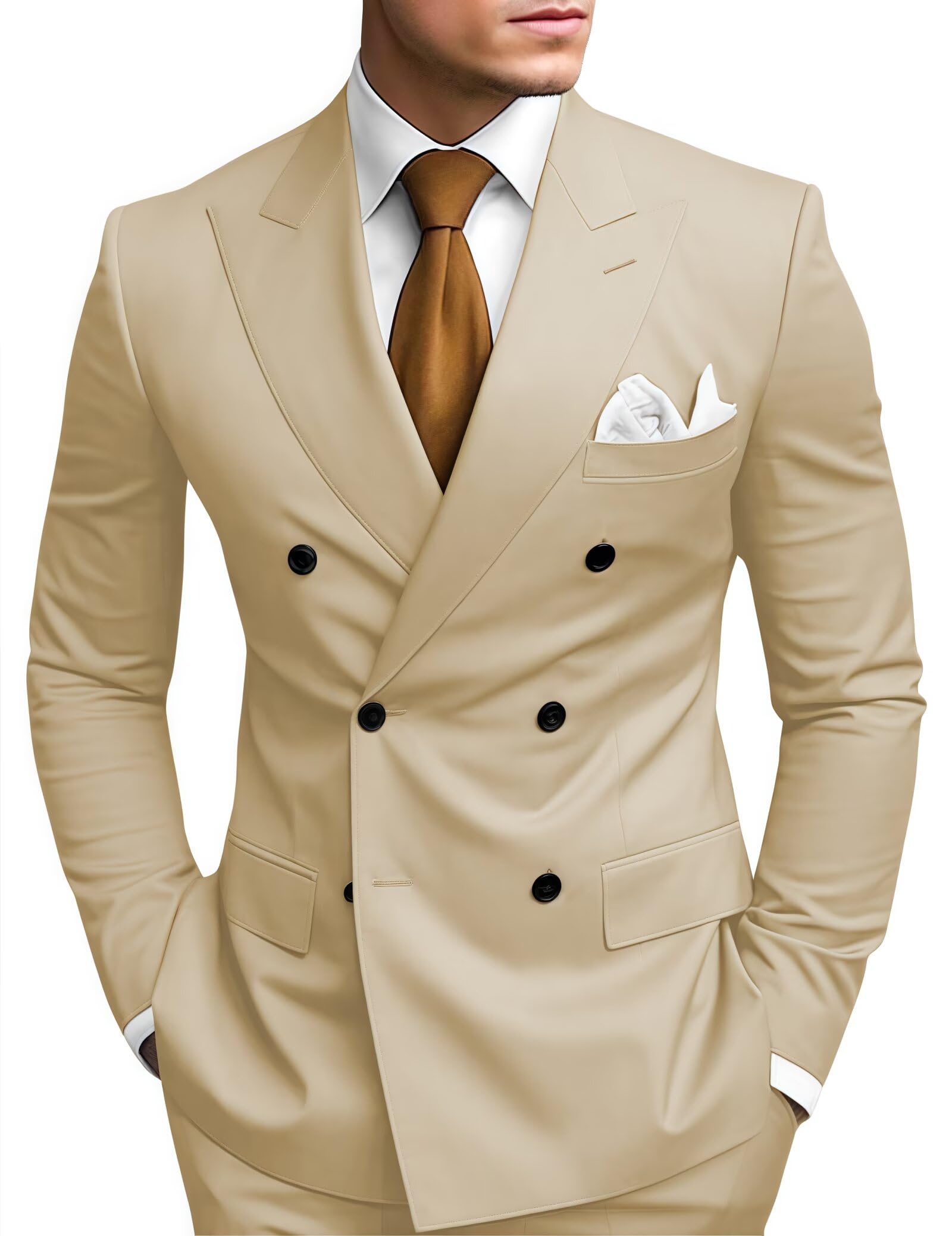 HANBANGWEI 2 Piece Double Breasted Suit Men Slim Fit Mens Double Breasted Blazer Pants Sets Wedding Prom Homecoming Suit