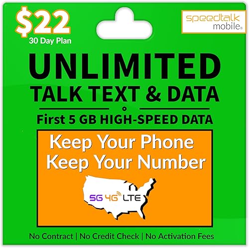 SpeedTalk Mobile Plan celular para teléfonos inteligentes y teléfonos celulares, llamadas ilimitadas, texto y datos (primera velocidad de 5 GB)