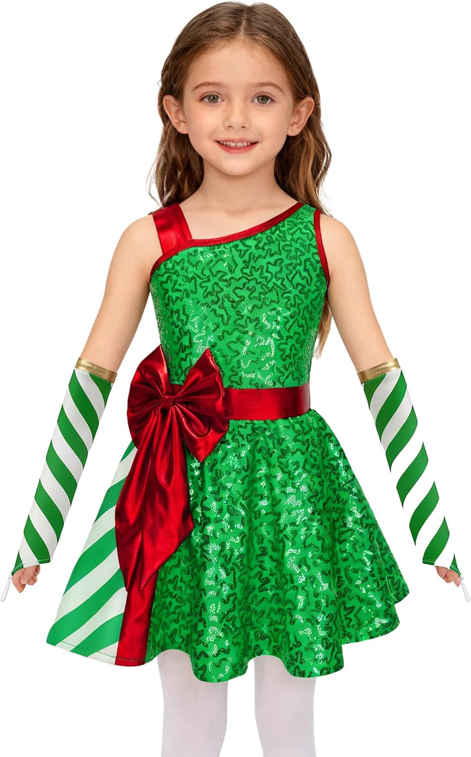 Girls Christmas Figure Skating Dress Oversleeve Ballet Leotard Holiday Performance