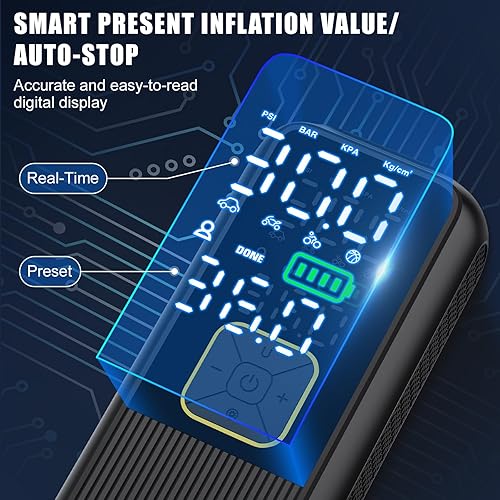 Miniatura 4 de Inflador de neumáticos, compresor de aire portátil, bomba de aire inteligente 4 veces más rápida de 150 PSI para neumáticos de automóvil con medidor