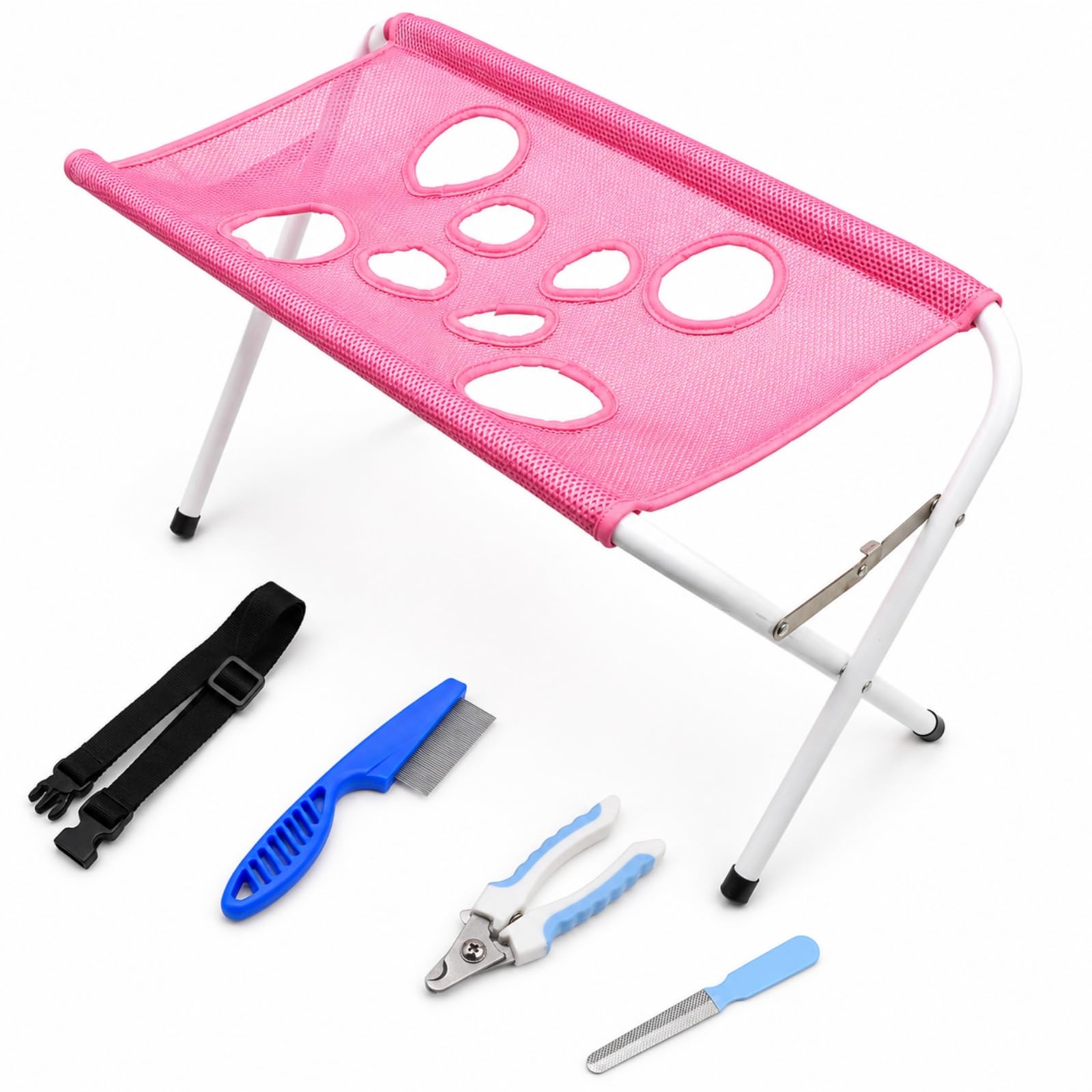 Dog Bath Holder for Small Dogs, Foldable Pet Bathing Stand with 8 Leg Openings, Adjustable Restraint Straps, Up to 10 kg Grooming Stand for Cats, Puppies, Washing and Nail Trimming, Brushing (A)