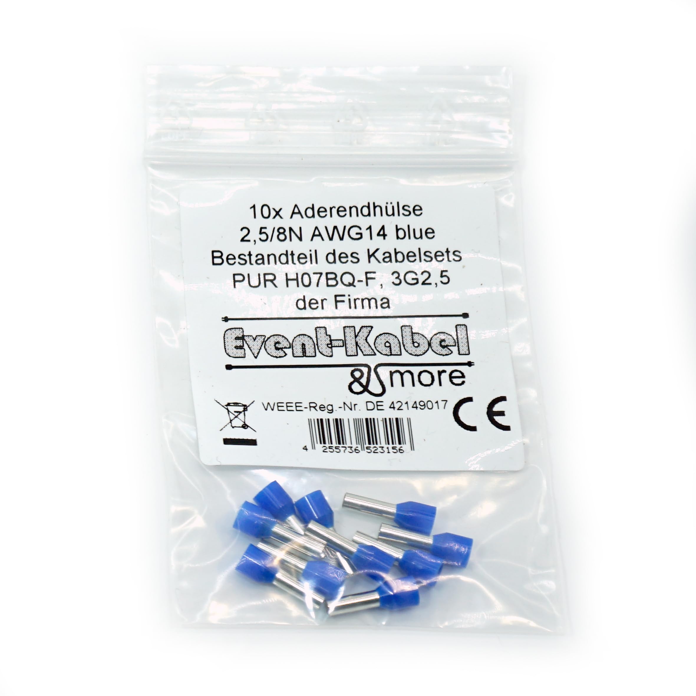 Event-Kabel & more PUR-Leitung orange H07BQ-F 3x2,5mm2 Polyurethanleitung, Baustellenkabel, Industriekabel für den Außenbereich 5-100m inkl. 10x 2,5mm² Aderendhülsen (15 Meter)