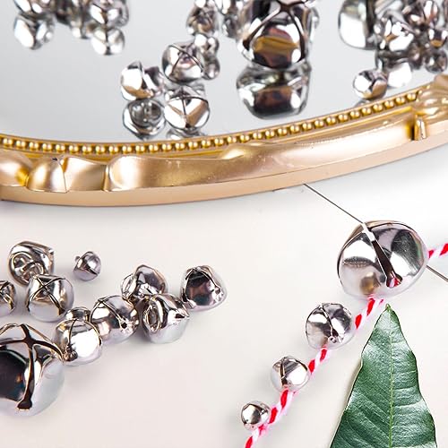 Miniatura 4 de VGOODALL 250 campanas de manualidades a granel, cascabeles de varios tamaños, campanas plateadas para manualidades, coronas de Navidad, fiestas,