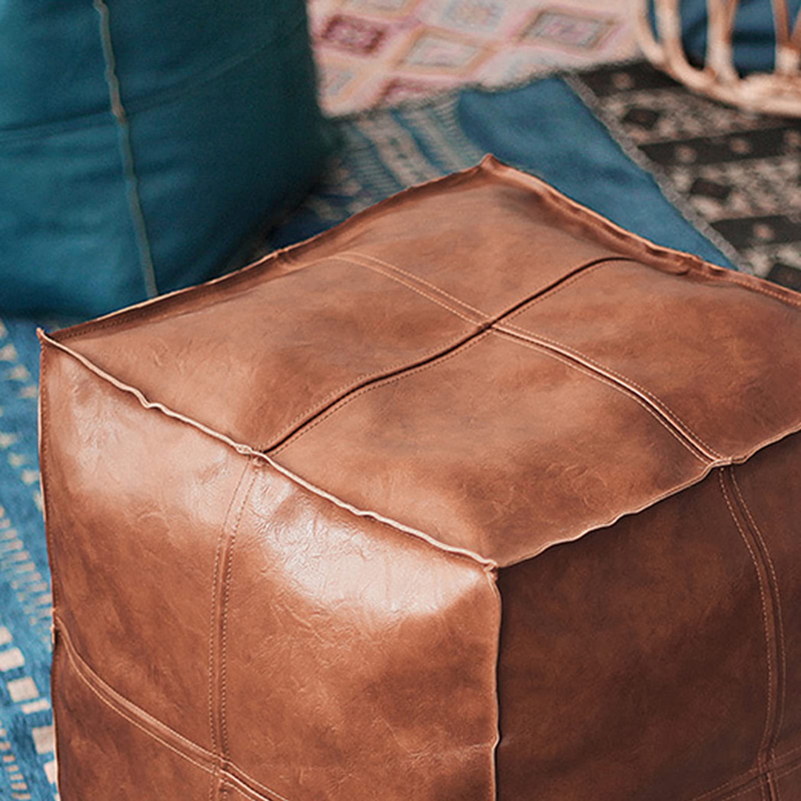 LOVIVER PU- marokkanischen Hockerbezug Hassock Storage Ottoman Raumdekoration Aufenthaltsraum, eckig braun