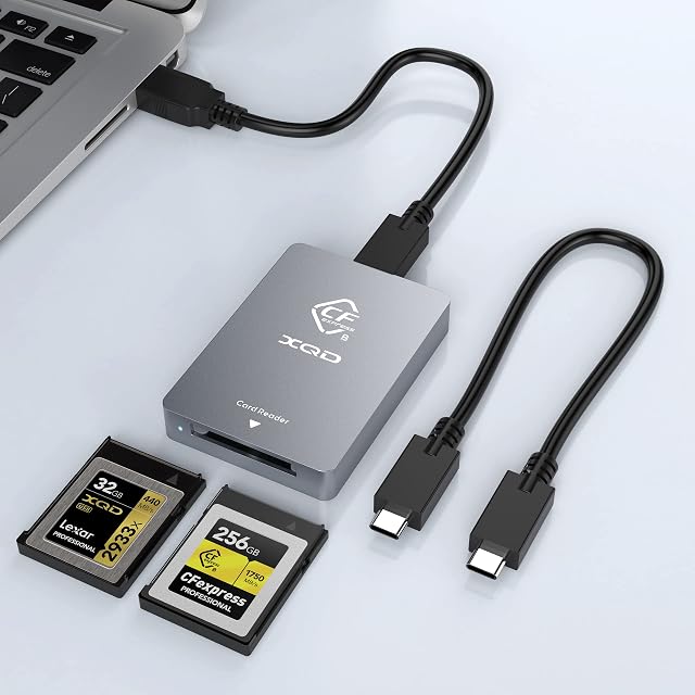 CFexpress Type B Reader & XQD Card Reader USB 3.1 Gen 2 10Gbps CFexpress Card Reader Portable Aluminum CFexpress Memory Card Adapter Thunderbolt 3 Port Connection Support Android/Windows/Mac OS