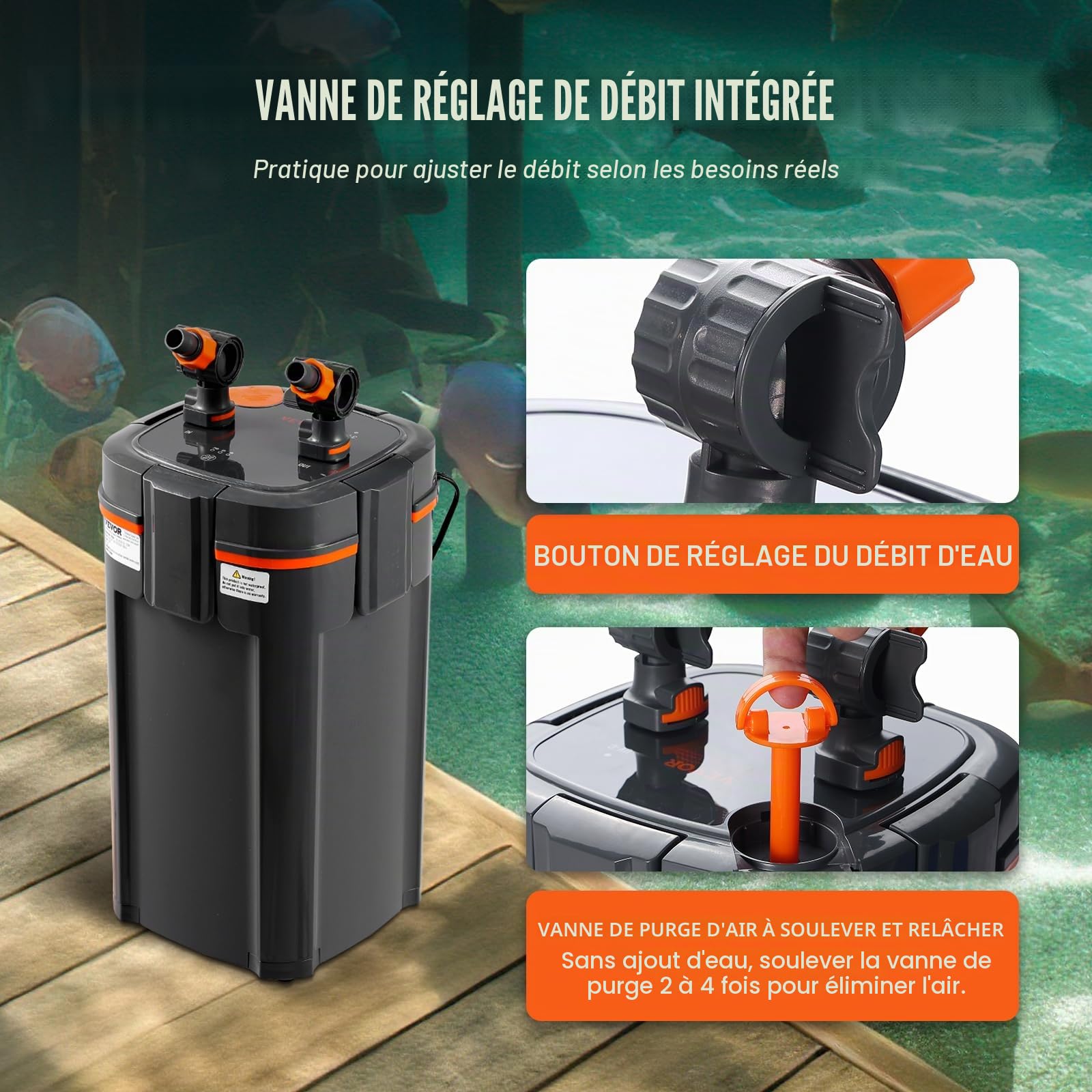 VEVOR Filtre d'aquarium 660 GPH, filtre à 5 étapes 235 gallons, ultra silencieux avec protection UV, submersible avec fonctions multiples pour aquariums, 25 W