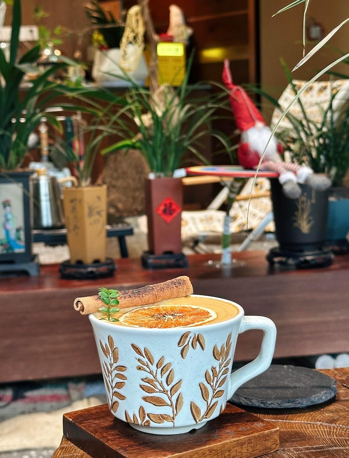 Handmade Ceramic Mugs, 12 oz Coffee Cups, Tea Mugs, Farmhouser Mug, Luxurious Cups for Office Home Microwavable, Porcelain Coffee Cups With Handle - Modern, Boho, Unique Style Wisteria Leaves - Image 4