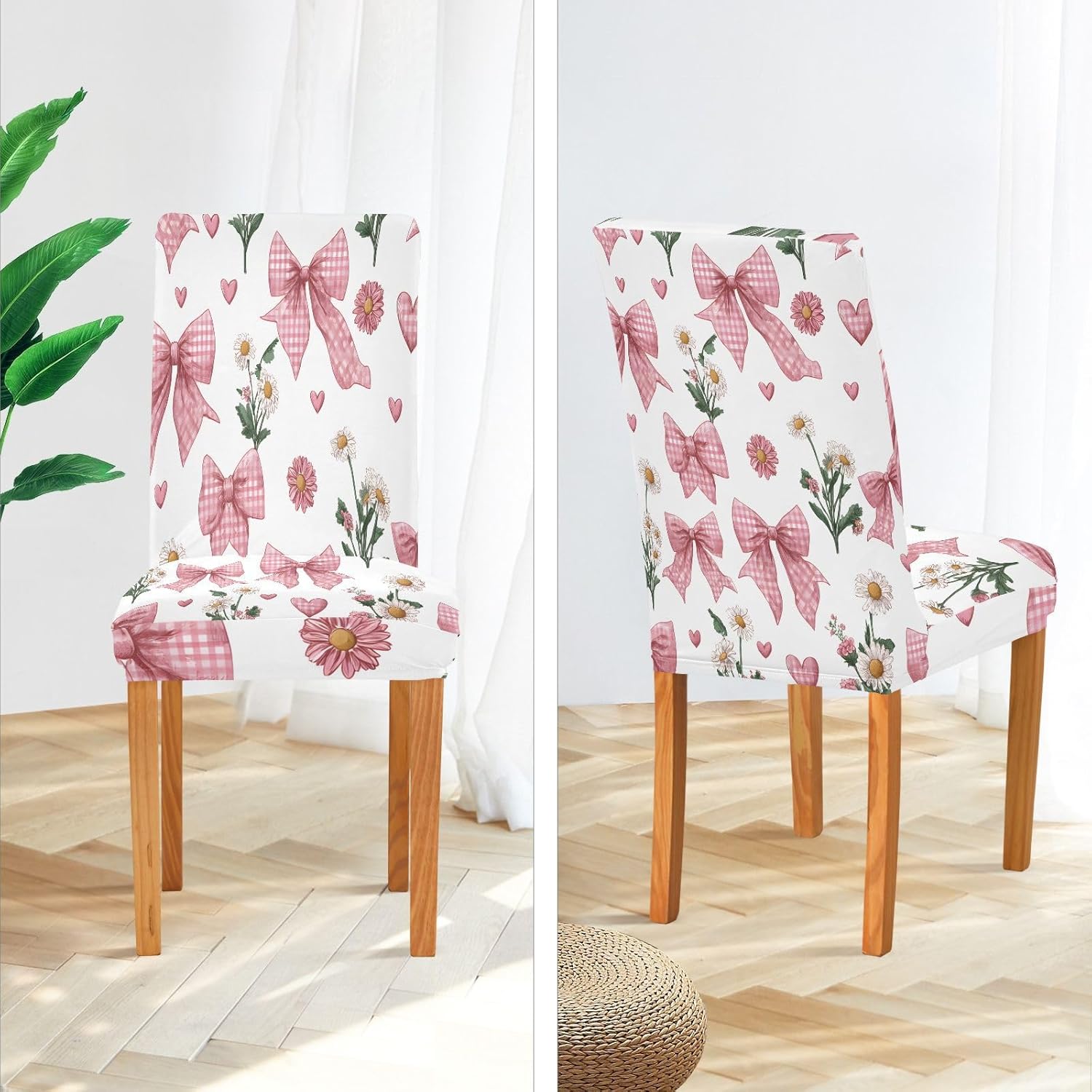 ALAZA Chair Covers for Dining Room, Bow Daisy Flower Pattern Stretch Chair Cover Sets Chair Protector Removable Washable for Ktichen Restaurant Hotel